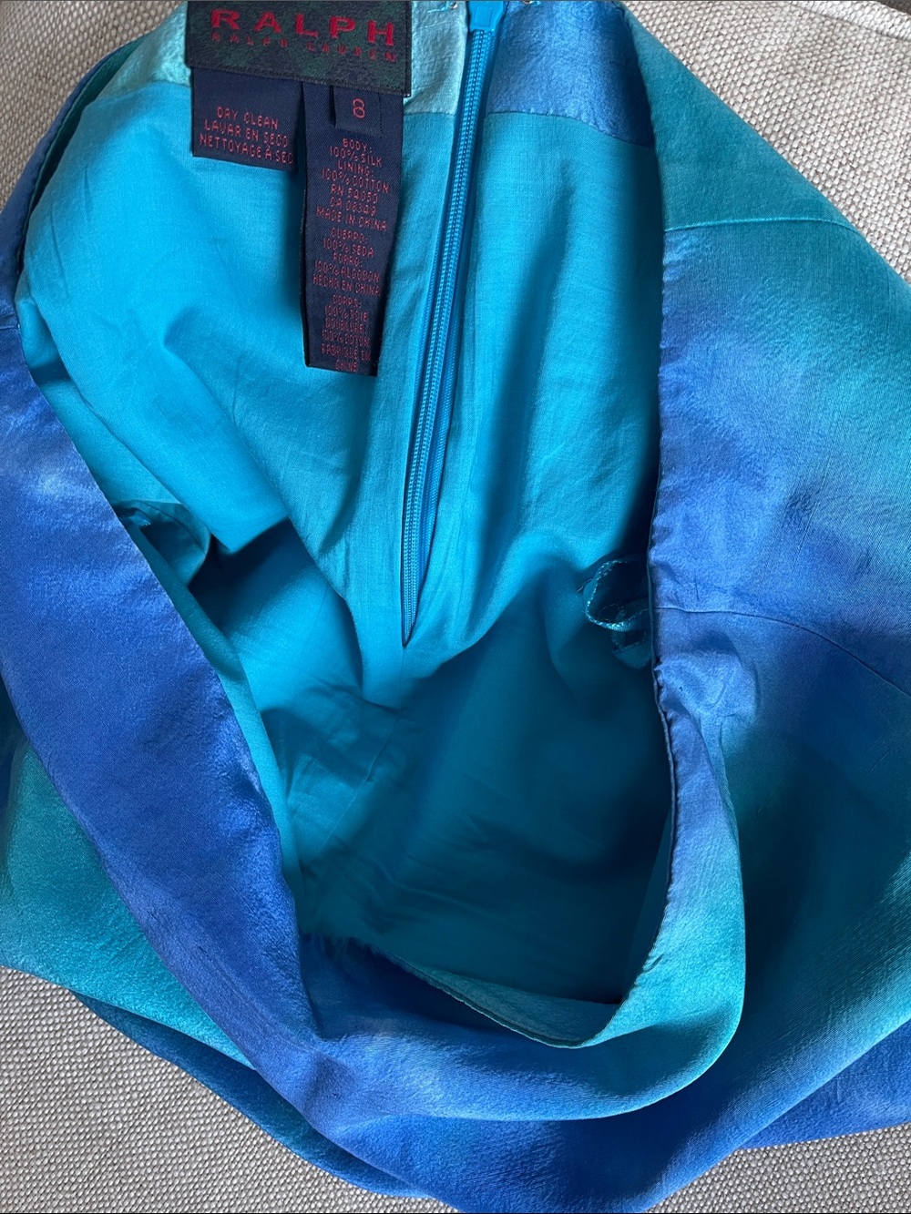 Ralph Lauren Y2K Blue and Teal Tie-Dye Silk lined Skirt - Picture 6 of 8